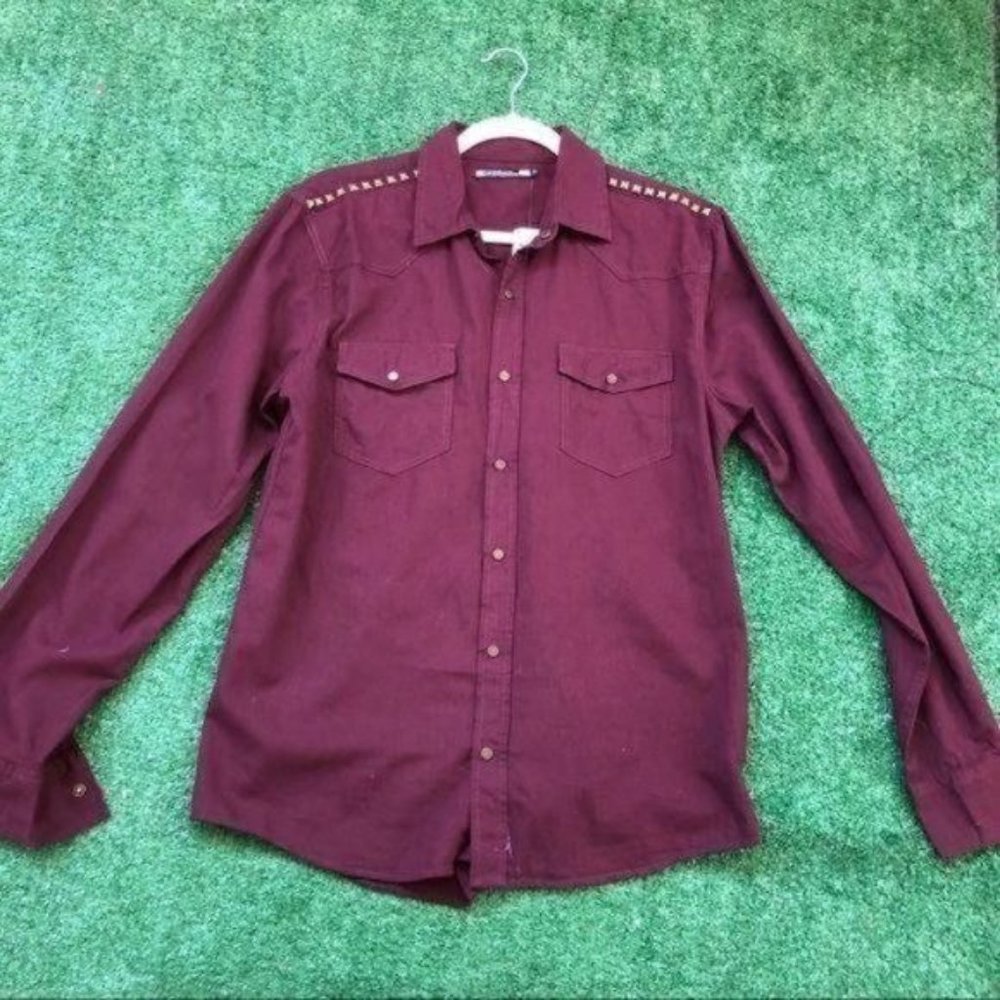 Foreign Exchange Burgundy Men's Collard Snap Button Studded Shirt Size S
